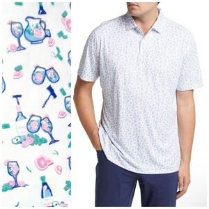 Peter Millar Featherweight Sangria Season Drinks Print White Golf Polo XL‎ NWOT